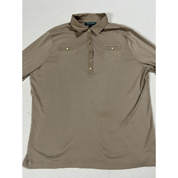 Lauren Ralph Lauren Safari Shirt 3/4 Sleeves Gold Buttons | Tan | Womens Size 1x - Picture 4 of 11